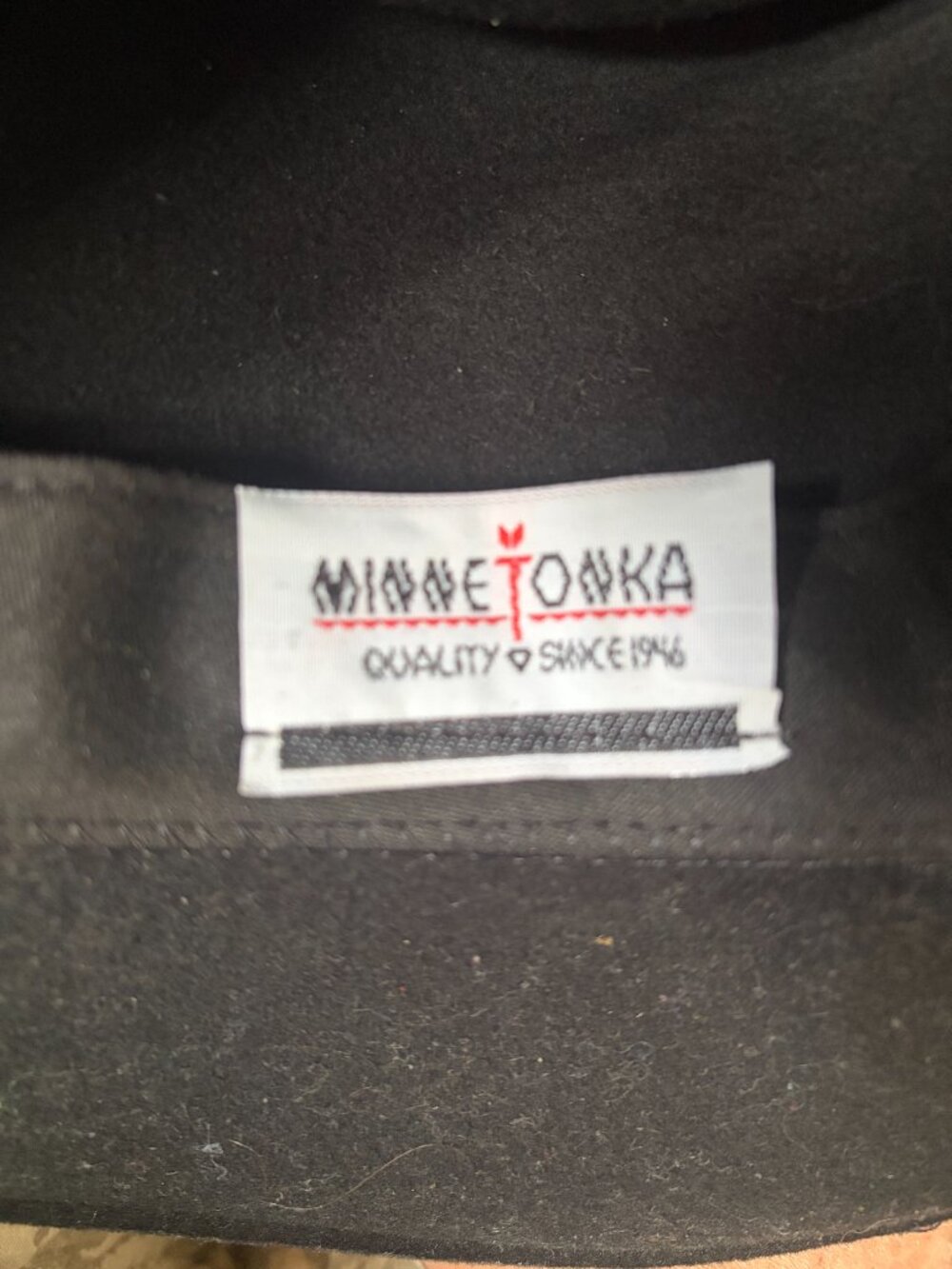 MinneTonka Wool Felt Hat Size Large Beaded Geometric Hat Band Black - Picture 7 of 9